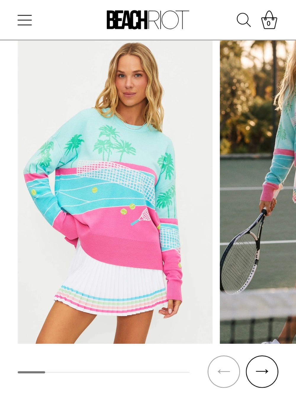 Beach Riot Pink & Aqua Tennis Court Graphic Sweater